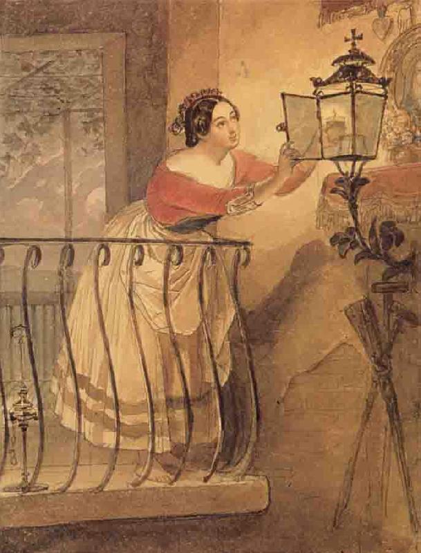 Karl Briullov An Italian Woman Lighting a lamp bfore the Image of the Madonna China oil painting art